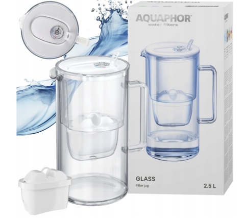Dzbanek filtrujący szklany Aquaphor Glass 2,5l z wkładem Maxfor+ MG, BIAŁY