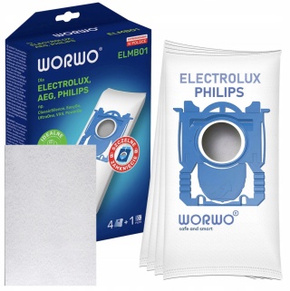 WORKI DO ODKURZACZA ELECTROLUX PHILIPS AEG WORWO ELMB01 4 SZT. + 1 FILTR WLOTOWY