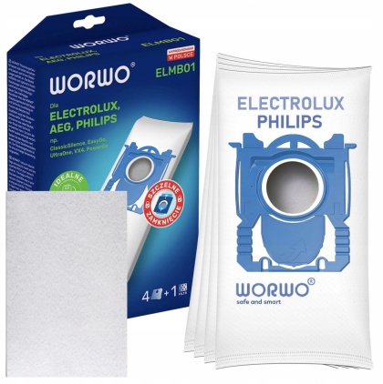 WORKI DO ODKURZACZA ELECTROLUX PHILIPS AEG WORWO ELMB01 4 SZT. + 1 FILTR WLOTOWY