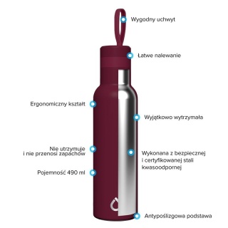 Butelka Termiczna Dafi EASY Stal Nierdzewna 0,49l Burgundowa Czerwona