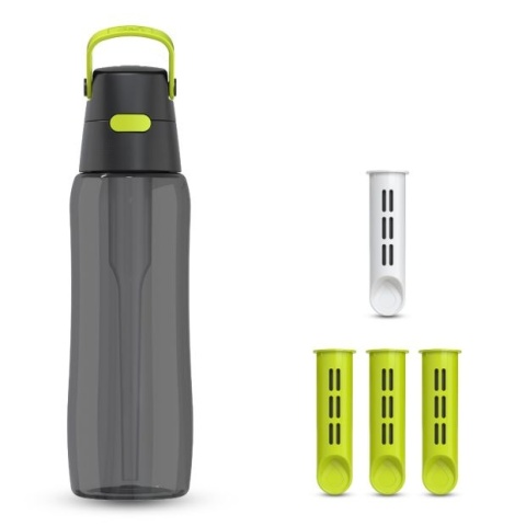 Butelka filtrująca z Tritanu Dafi Solid 0.7l czarna limonkowa z 4 filtrami