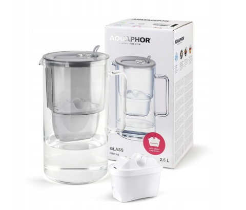 Dzbanek filtrujący szklany Aquaphor Glass 2,5l z wkładem Maxfor+ MG, SZARY
