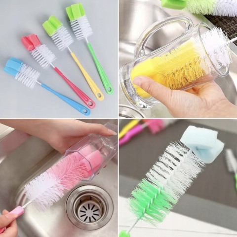 Szczotka do mycia butelek, szklanek, słoików z gąbką - 1 szt.