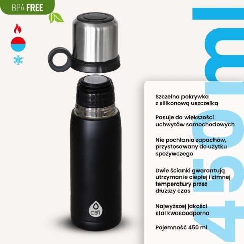 Termos Dafi 450 ml czarny stal nierdzewna butelka termiczna na kawę