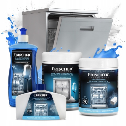 ZESTAW 4W1 DO PIELĘGNACJI ZMYWARKI PŁYN + NABŁYSZCZACZ + SÓL + TABLETKI