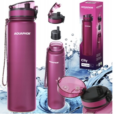 Butelka filtrująca bidon z Tritanu Aquaphor City 1L Bordowa + 1 filtr