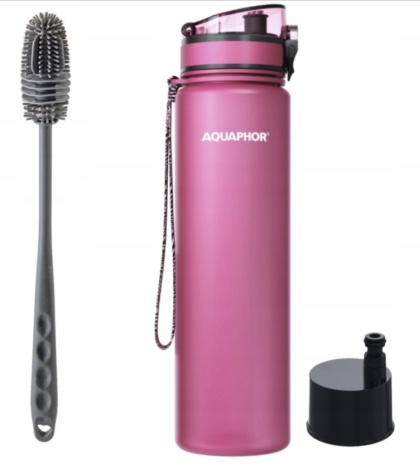 Butelka filtrująca bidon z Tritanu Aquaphor City 1L Różowa + 1 filtr + szczotka