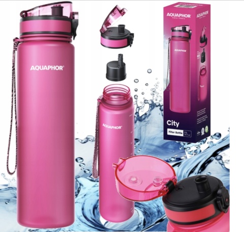 Butelka filtrująca bidon z Tritanu Aquaphor City 1L Różowa + 1 filtr