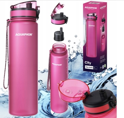 Butelka filtrująca bidon z Tritanu Aquaphor City 1L Różowa + 1 filtr