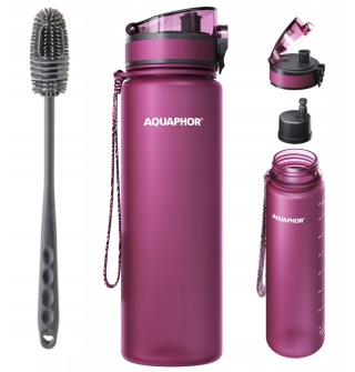 Butelka filtrująca z Tritanu Aquaphor City 800 ml Bordowa + SZCZOTKA