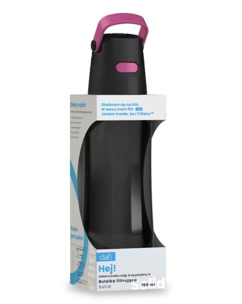 Butelka filtrująca z Tritanu Dafi SOLID 0,7l Czarna Flamingowa + filtr