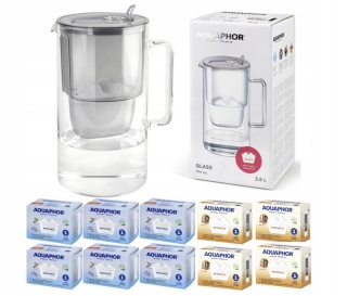 Dzbanek filtrujący szklany Aquaphor Glass 2,5l + 10 wkładów, SZARY