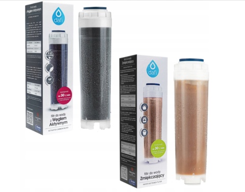 Filtry przepływowe Dafi 1 x węglowy i 1 x żywiczny - 2 szt.