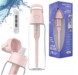 Szklana butelka filtrująca Solid Dafi 0,6 L Baby Pink Różowa + FILTR + SZCZOTKA