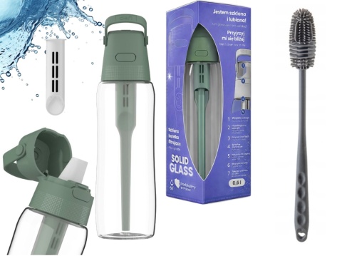 Szklana butelka filtrująca Solid Dafi 0,6 L Szałwiowa + FILTR + SZCZOTKA