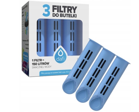 Zestaw filtrów DAFI do butelki Soft i Solid NIEBIESKIE (3 szt.) + SZCZOTKA