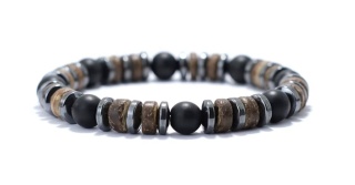 Prestiżowa Bransoletka dla panów, męska - Onyx. Styl Vintage. Naturalny kamień, drewno, metal.