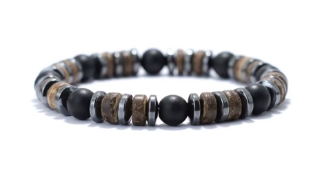 Prestiżowa Bransoletka dla panów, męska - Onyx. Styl Vintage. Naturalny kamień, drewno, metal.