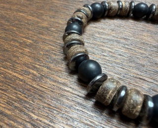 Prestiżowa Bransoletka dla panów, męska - Onyx. Styl Vintage. Naturalny kamień, drewno, metal.