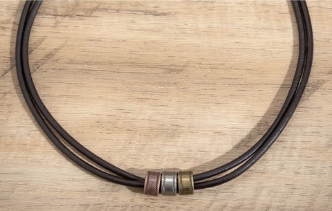 Klasyczny męski Naszyjnik. Styl: Vintage. Skóra + Metal.