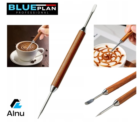 Igła Rysik BLUEPLAN do zdobienia kawy LATTE ART Stal Nierdzewna Drewno 16 cm