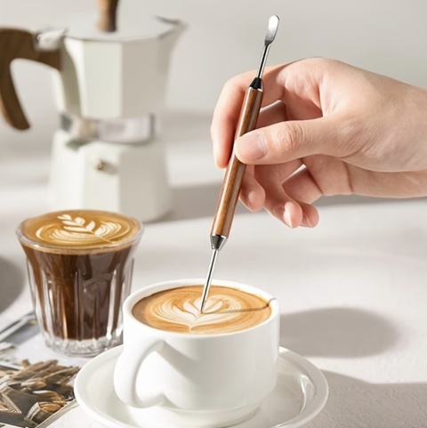 Igła Rysik BLUEPLAN do zdobienia kawy LATTE ART Stal Nierdzewna Drewno 16 cm