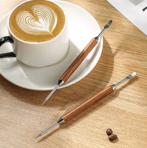 Igła Rysik BLUEPLAN do zdobienia kawy LATTE ART Stal Nierdzewna Drewno 16 cm