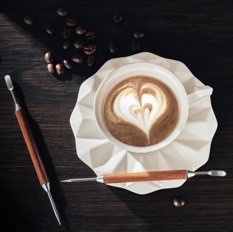 Igła Rysik BLUEPLAN do zdobienia kawy LATTE ART Stal Nierdzewna Drewno 16 cm
