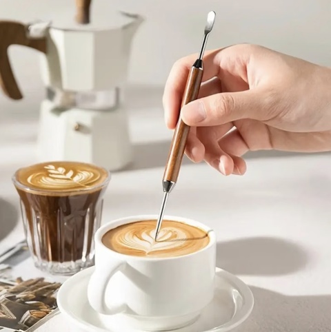 Igła Rysik BLUEPLAN do zdobienia kawy LATTE ART Stal Nierdzewna Drewno 16 cm