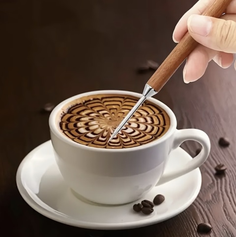 Igła Rysik BLUEPLAN do zdobienia kawy LATTE ART Stal Nierdzewna Drewno 16 cm