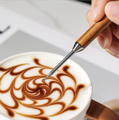 Igła Rysik BLUEPLAN do zdobienia kawy LATTE ART Stal Nierdzewna Drewno 16 cm