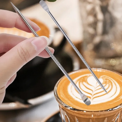 Igła Rysik BLUEPLAN do zdobienia kawy LATTE ART Stal Nierdzewna Drewno 16 cm