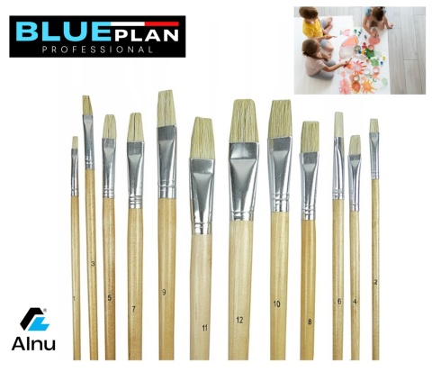 Pędzle szkolne/malarskie BLUEPLAN płaskie szczecinowe 12 szt do szkoły