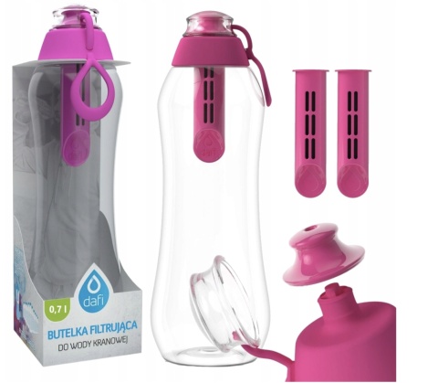 Butelka filtrująca bidon Dafi SOFT 0,7L Różowa z 2 filtrami