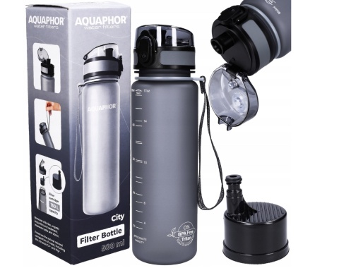 Butelka filtrująca bidon z Tritanu Aquaphor City 0,5L Szara + 1 filtr