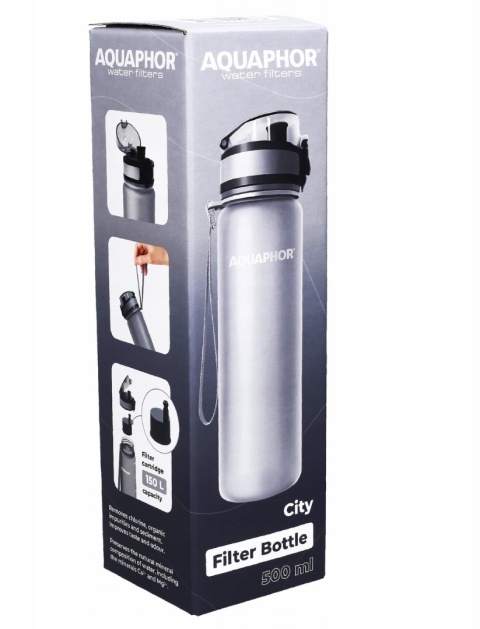 Butelka filtrująca bidon z Tritanu Aquaphor City 0,5L Szara + 1 filtr