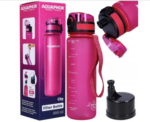 Butelka filtrująca bidon z Tritanu Aquaphor City 0,5L Różowa + 1 filtr