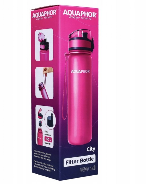Butelka filtrująca bidon z Tritanu Aquaphor City 0,5L Różowa + 1 filtr