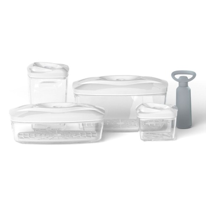 Zestaw: 4 pojemniki hermetyczne na jedzenie SeeYoo Dafi białe + pompka