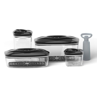 Zestaw: 4 pojemniki hermetyczne na jedzenie SeeYoo Dafi czarne + pompka