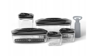 Zestaw: 5 pojemników hermetycznych na jedzenie SeeYoo Dafi CZARNE + pompka