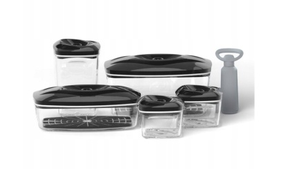 Zestaw: 5 pojemników hermetycznych na jedzenie SeeYoo Dafi CZARNE + pompka