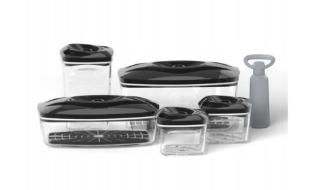 Zestaw: 5 pojemników hermetycznych na jedzenie SeeYoo Dafi CZARNE + pompka