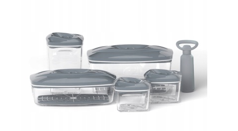 Zestaw: 5 pojemników hermetycznych na jedzenie SeeYoo Dafi SZARE + pompka