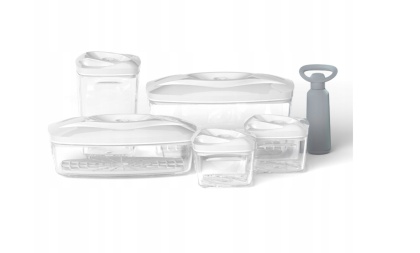 Zestaw: 5 pojemników hermetycznych na jedzenie SeeYoo Dafi białe + pompka