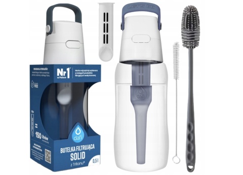 Zestaw Butelka Dafi Solid 0,5L jeansowa + 2 szczotki do mycia butelek