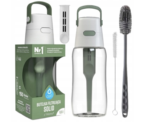 Zestaw Butelka Dafi Solid 0,5L szałwiowa + 2 szczotki do mycia butelek