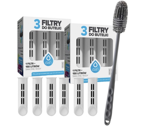 Zestaw filtrów DAFI do butelki Soft i Solid BIAŁY (6 szt.) + SZCZOTKA