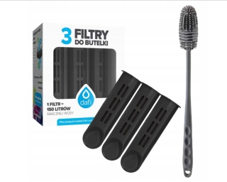 Zestaw filtrów DAFI do butelki Soft i Solid CZARNE (3 szt.) + SZCZOTKA