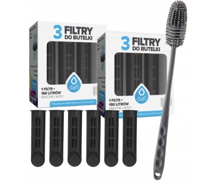 Zestaw filtrów DAFI do butelki Soft i Solid Czarny (6 szt.) + SZCZOTKA